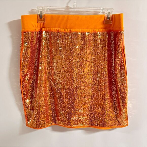 Meesh & Mia‎ Orange Sequin Skirt Made In USA Concert Party Bodycon Size XL - Picture 1 of 14